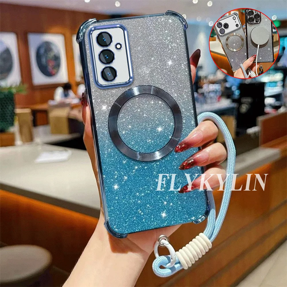 For Samsung A53 A52 A32 A13 A23 A33 A73 A12 A22 A03S Magnetic Rechargeable Flash Paper Protective Soft Shell With Hand Strap