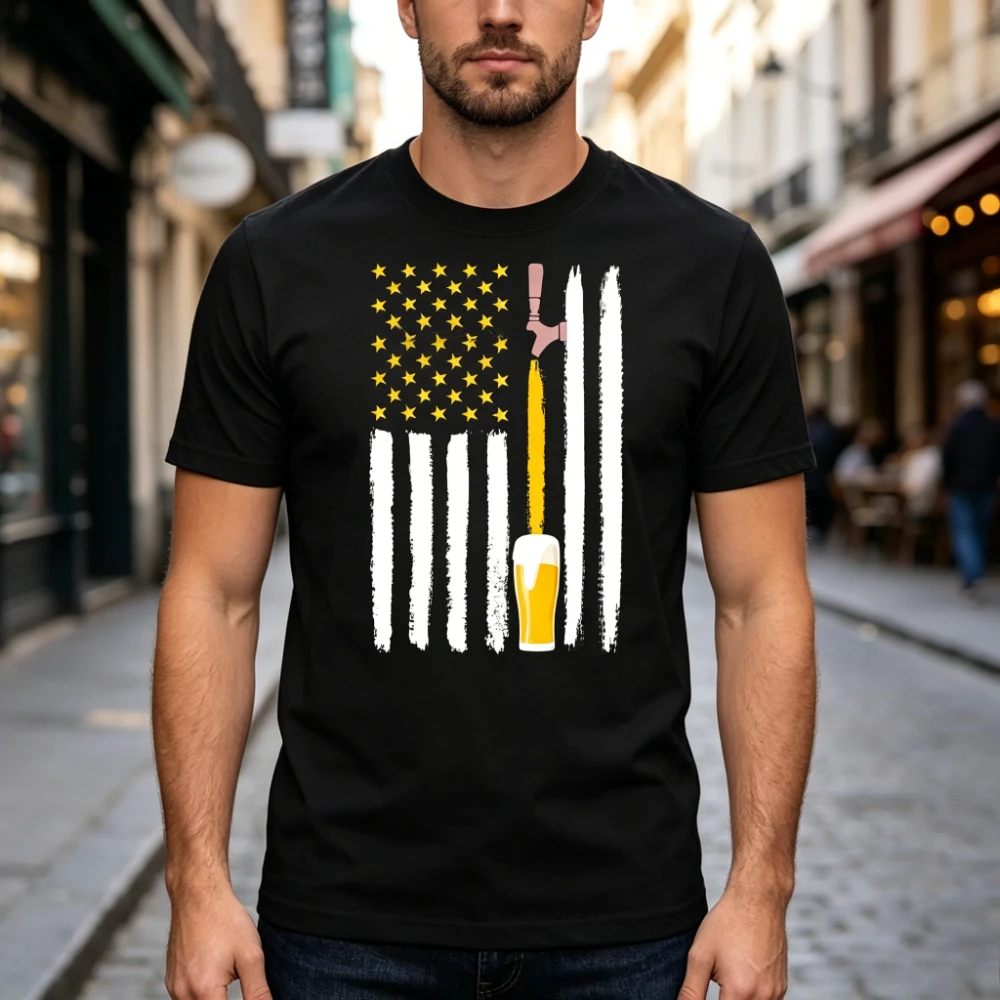 Craft Beer American Flag USA 4th July T-Shirt Vintage Beer Lover Shirt Funny Patriotic Tshirt Men Women Crewneck Cotton Tee Tops