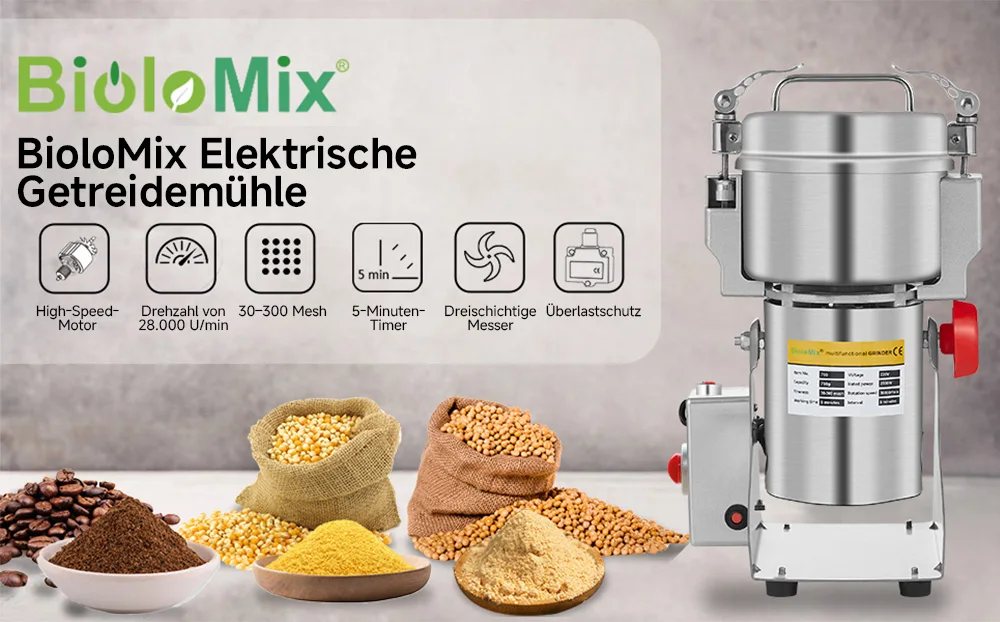 BioloMix 700g Körner Gewürze Kräuter Getreide Kaffee Trockenfutter Mühle Mahlmaschine – Detail 1