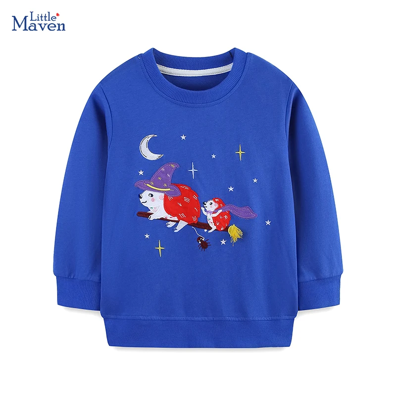 

Детская одежда Little maven, осень-весна 2022, детская одежда для маленьких девочек, толстовки с вышивкой в виде ежака, топы