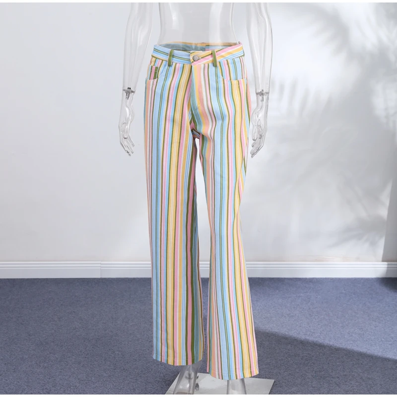 Casual Stripe Contrast Women's Pants Loose Zipper Button Pocket Wide Leg Female Pant 2026 Spring Summer Lady All-match Trousers