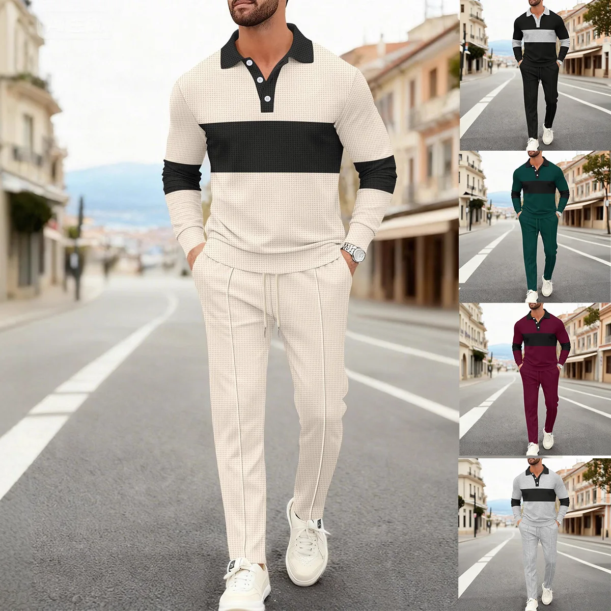 Men's Casual Sports Crew-Neck Sweater Set Long-Sleeved Long Pants Spring Autumn Trend Comfortable Fashion Outfit for Men