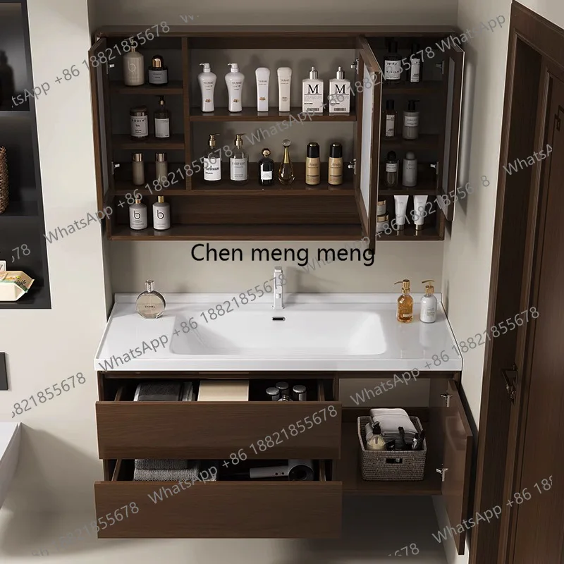 

Oak Combination Bathroom Cabinets Chinese-style Rock Plate Ceramic Basin Bathroom Cabinets Smart Mirror Furniture Armoire