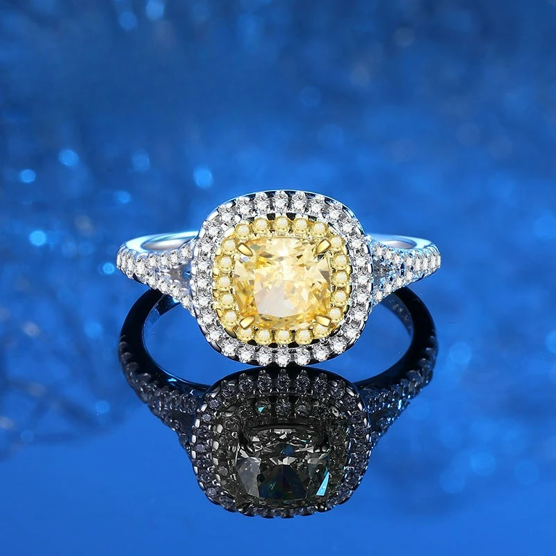

Personalized Fashion PT950 Platinum Artificially Cultivated Gemstone Ring Set with Square Yellow Diamond Ice Flower Cutting Ring