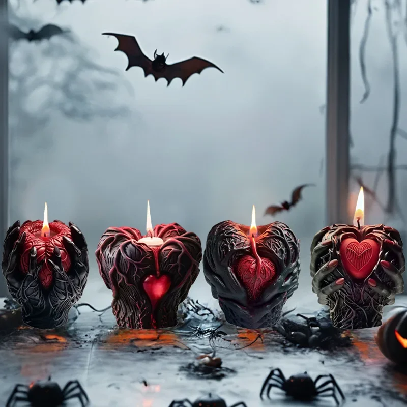 Halloween Decorative Hand Holding Heart Scented Candle Silicone Mold DIY Horror Resin Ornaments Moulds