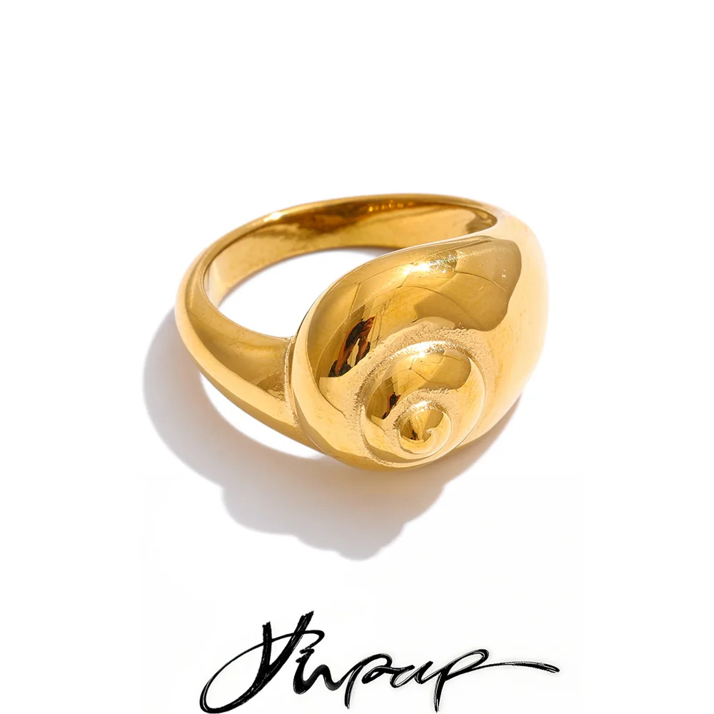 Yhpup Size 678 Ocean Series Stainless Steel Conch Ring Polished Metal Fashion Summer Finger Jewelry Accessories Gift Casting