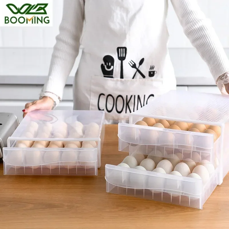 

Home Egg Tray Refrigerator Storage Container Plastic Transparent Kitchen Double Egg Tray Drawer Type Egg Storage Box