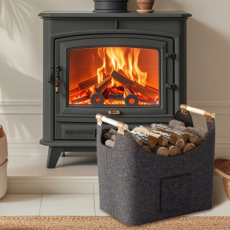kkjoy Foldable Felt Firewood Basket Extra Large - Reinforced Handles Multi-purpose Storage Container Dark Grey