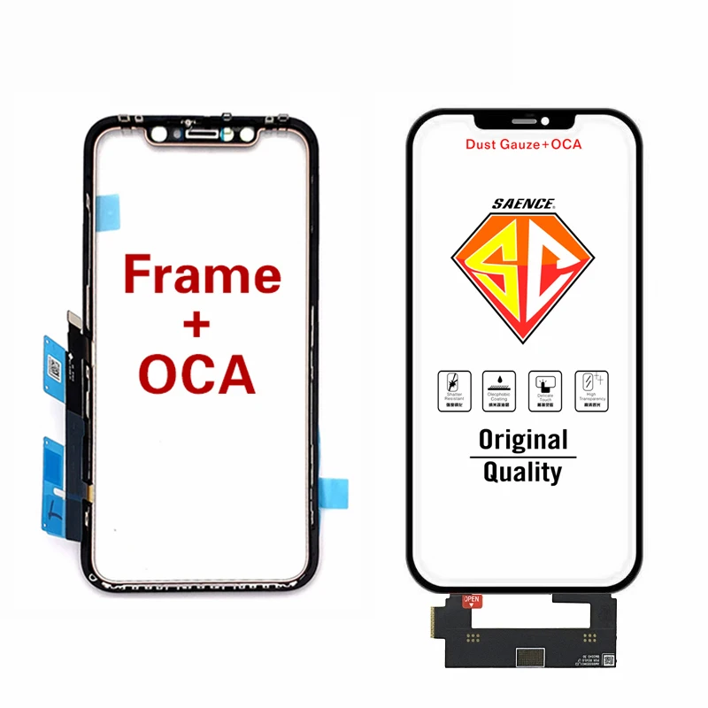 5pcs Original Touch Sensor Glass With ic Frame+OCA Glue+Dust Gauze For iPhone X XS XR 11 12 Pro Max Screen Cover Repairing NO ic