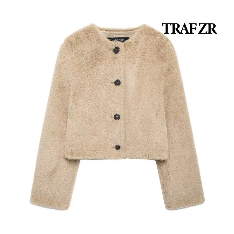 TRAF ZR-Parka de Neige pour Femme, Manteau d'Hiver Élégant, de Luxe, Chaud, Vintage, en Fourrure Artificielle