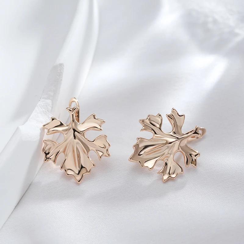 Kinel New Trend Women Leaf Drop Earrings Fashion 585 Rose Gold Color Creative Metal Jewelry Unique Romantic Wedding Earrings