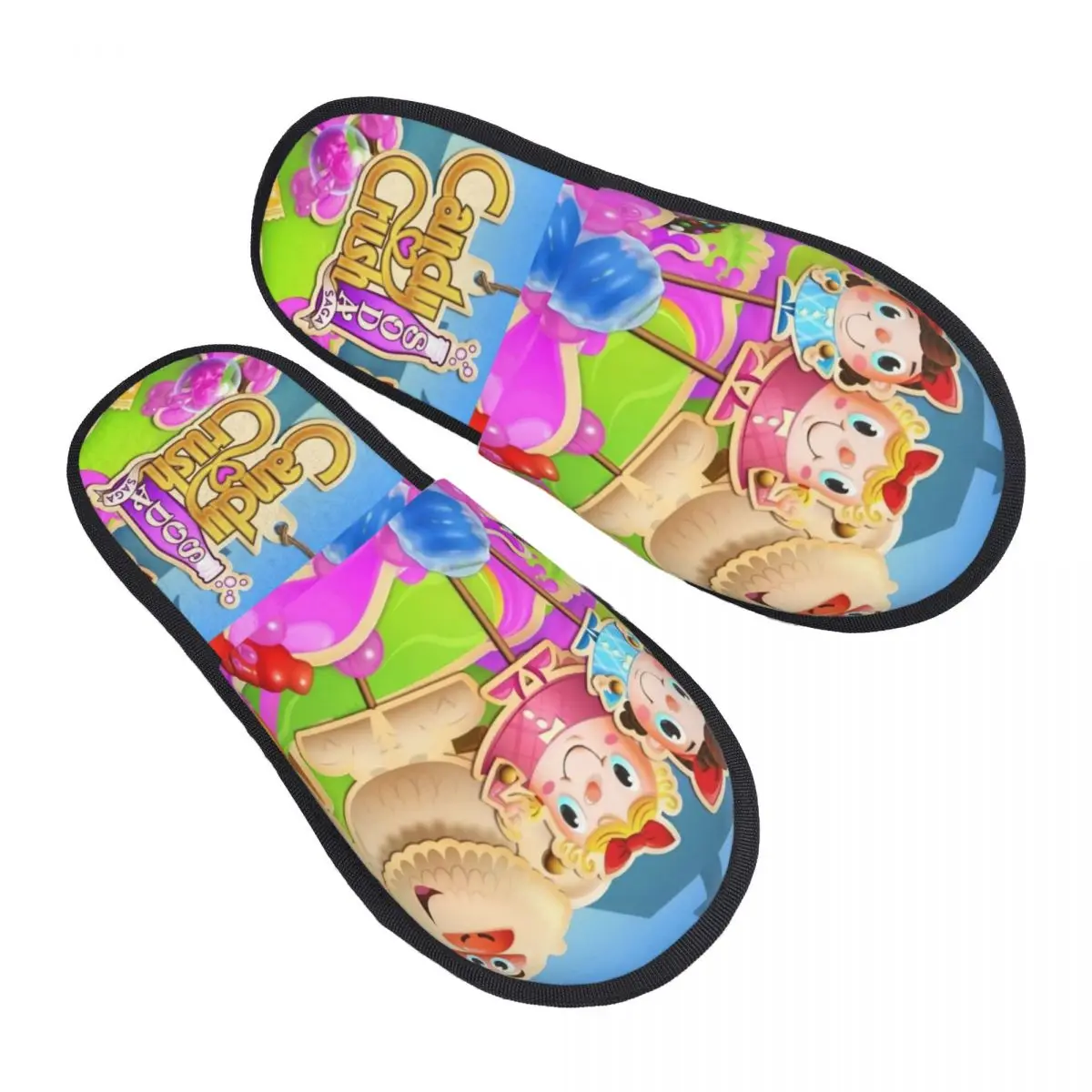 Custom Video Game Colorful Candy Crush Saga House Slippers Women Cozy Memory Foam Slip On Bedroom Slipper Shoes