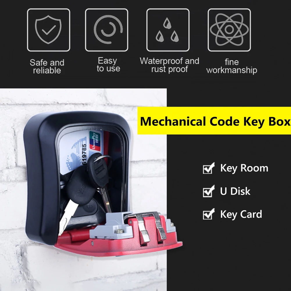 Wall Mount Key Storage Secret Box Organizer 4 Digit Combination Password Security Code Lock No Key Home Key Safe Box Plastic