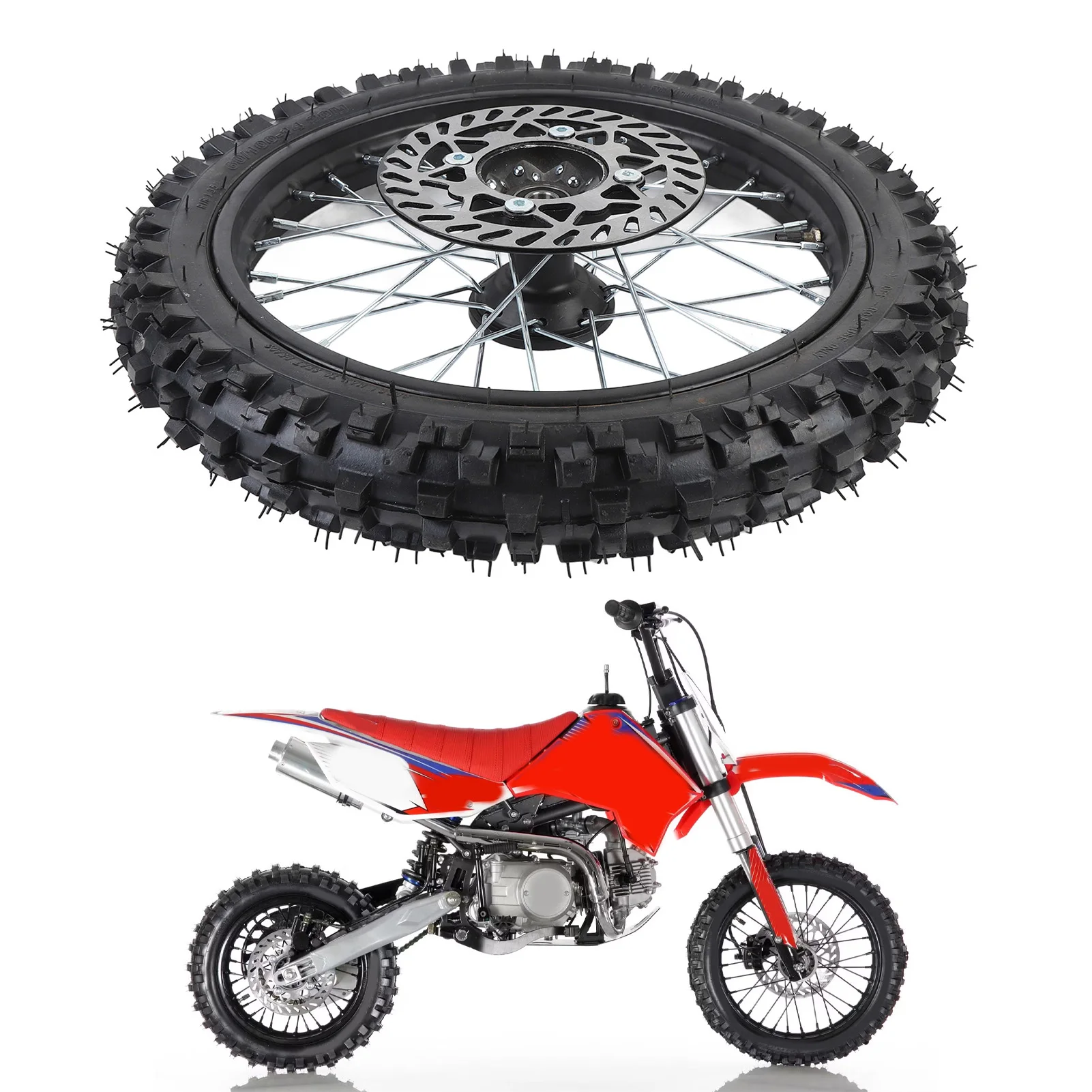 

14 Inch Front Wheel Assembly Fit for 125 140 150 160cc Pit Dirt Bike with 15mm Rim Axle & Brake Rotor