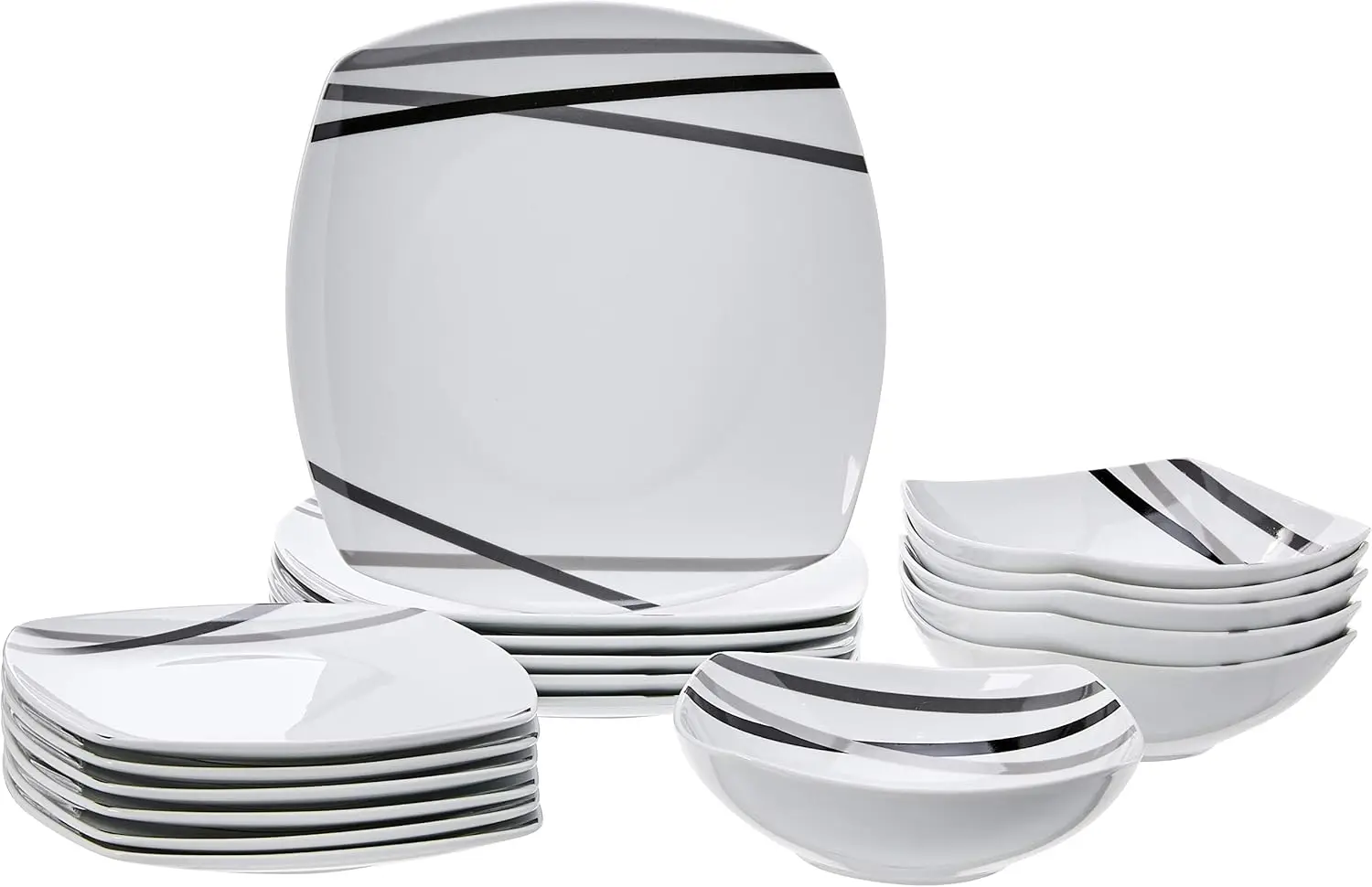 

Modern Square Dinnerware Set for 6, Includes Plates and Bowls - Durable Kitchen Essentials
