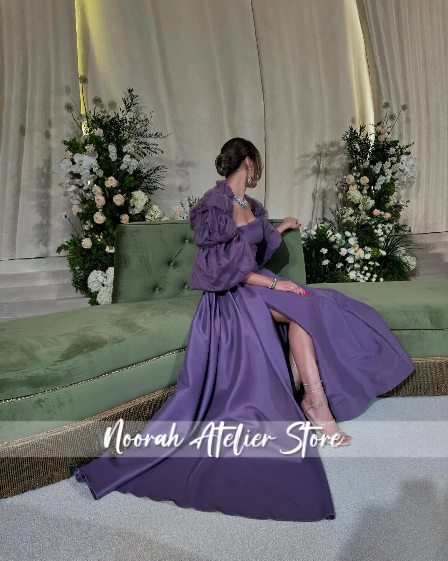 Vestidos de Noche morados sin tirantes de media manga para mujer, vestidos de noche de lujo 2025, vestido de fiesta largo con espalda descubierta y espalda descubierta de Dubái personalizado