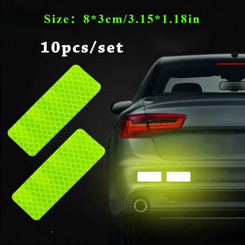 10Pcs Car Bumper Safety Reflective Strip Warning Stickers Waterproof Reflective Warning for Vehicle Motorcycle Car Accessories