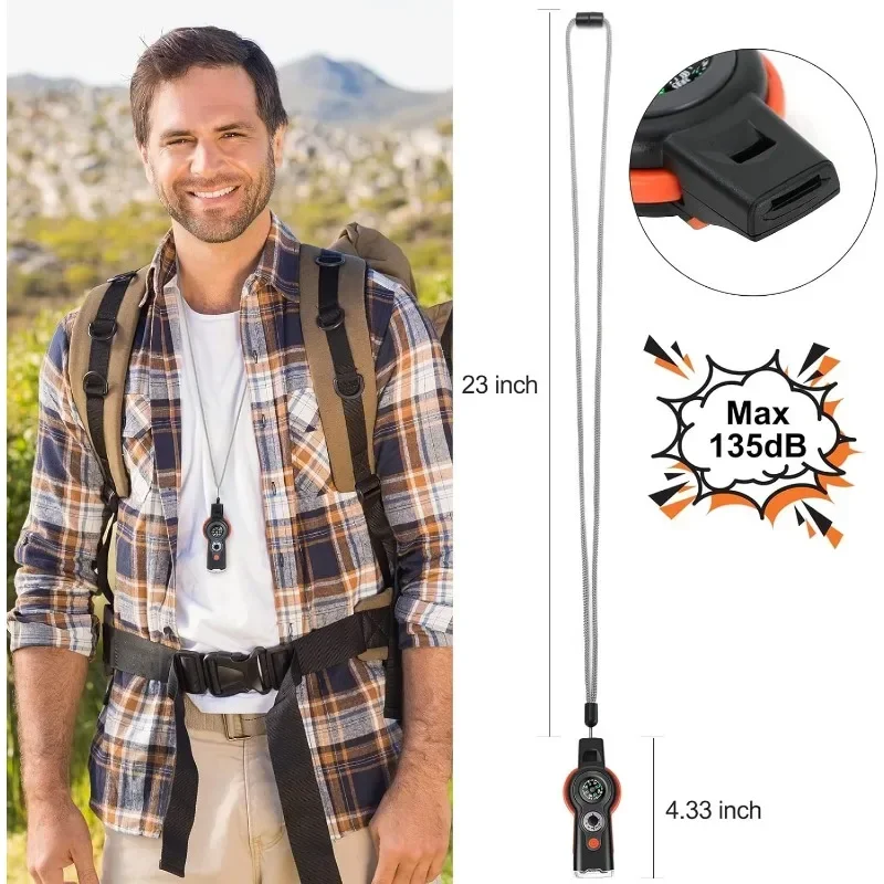 with Lanyard Compass Flashlight Camping Hike 7-in-1 emergency Survival function outdoor multi-functional rescue whistle