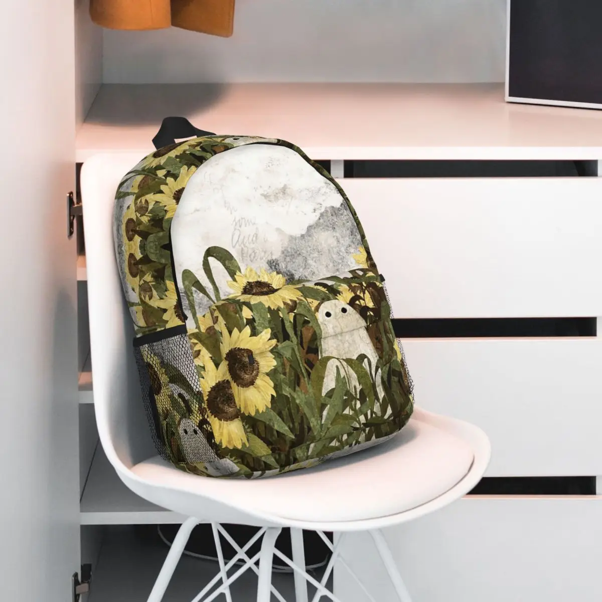 Cute Ghost Surrounded By Wild Flowers Backpack Student BookBag Kids School Bag Computer Shoulder Bags for Boys Girls