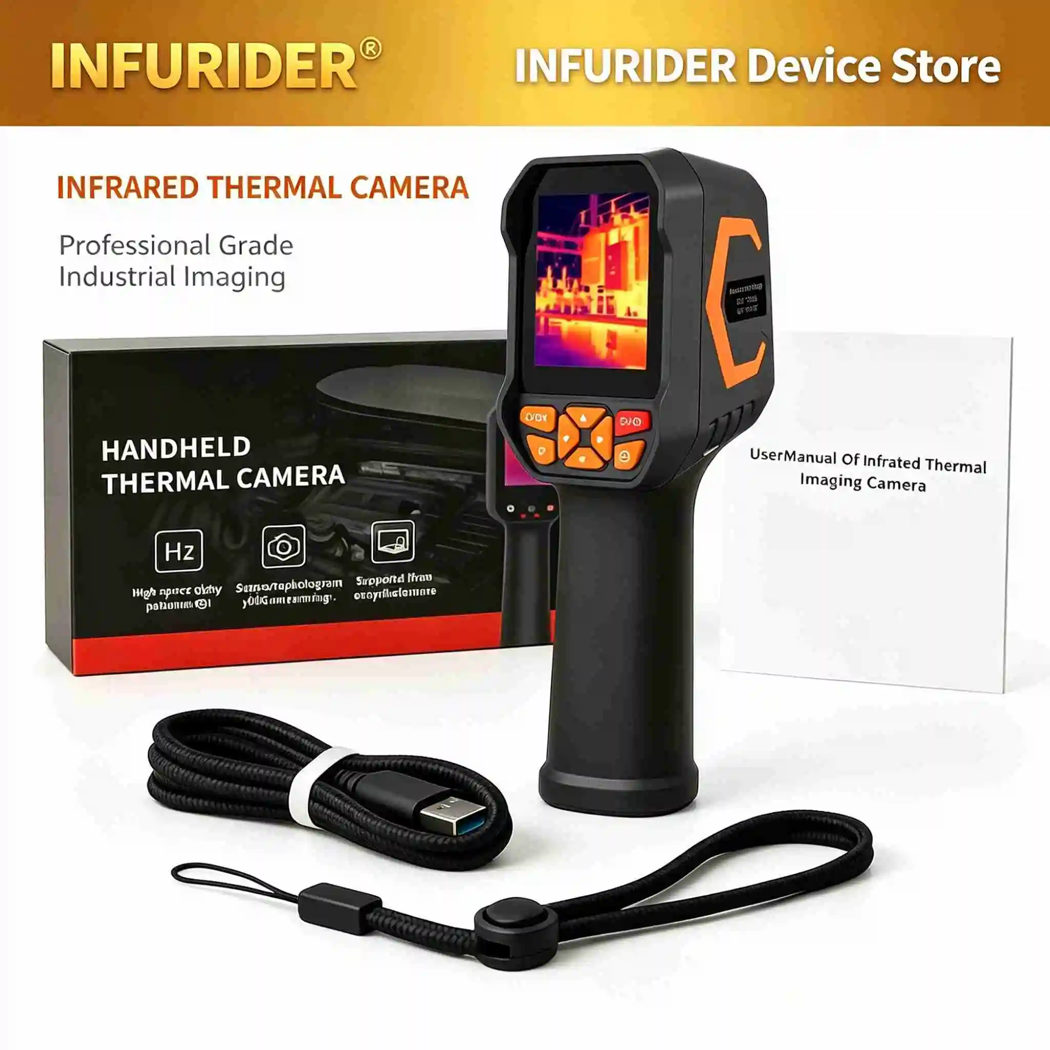 Thermal Camera 256x192 Handheld Infrared Thermal Imager -20~550℃ 25Hz Laser Ranging 9 Palettes for Electrical Industrial Tools
