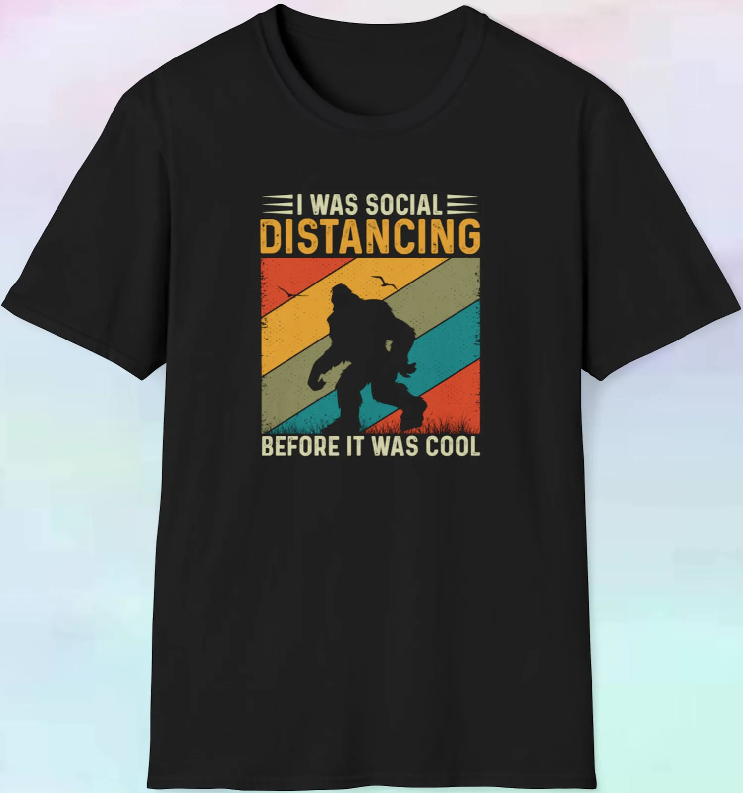 

Social Distancing Bigfoot Shirt | Funny Sasquatch Graphic Tee | Retro S-5XL