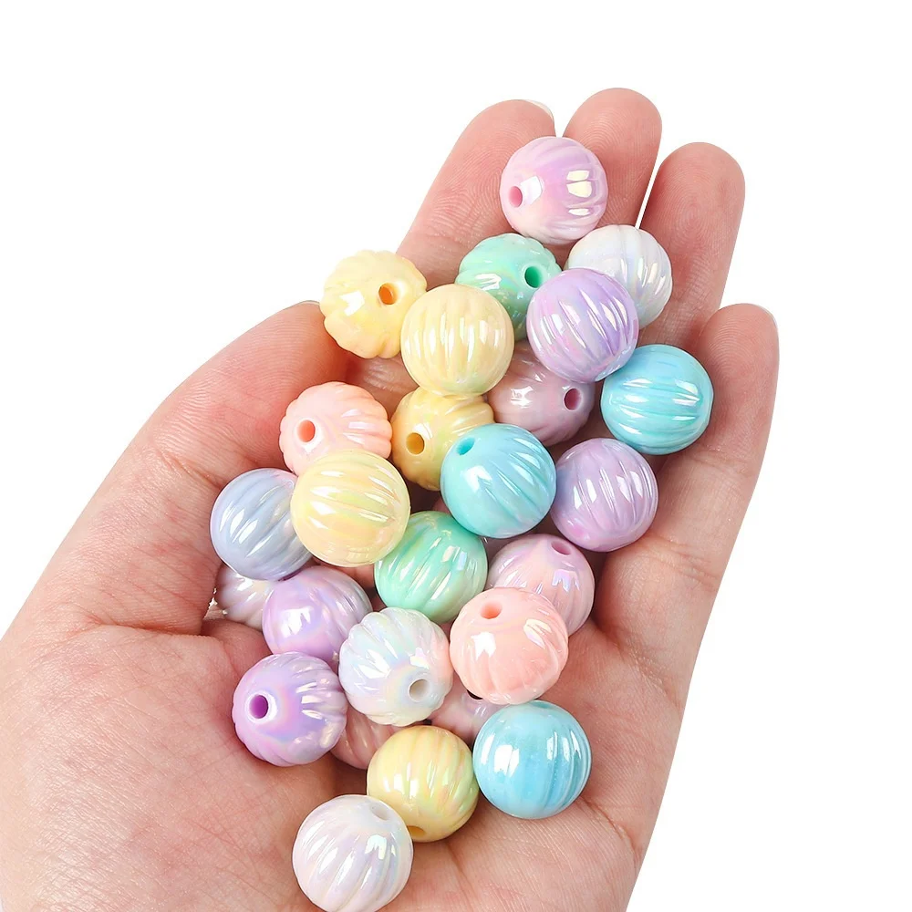 10pcs 14mm UV Plated Colorful Pumpkin Shape Acrylic Loose Spacer Beads for DIY Jewelry Making Bracelet Necklace Accessories