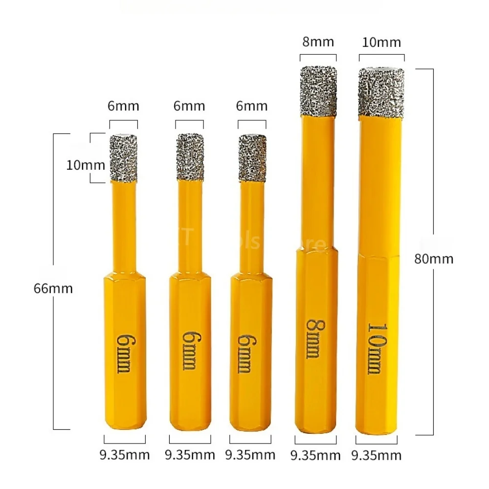Set di punte diamantate brasate da 5 pezzi per piastrelle, vetro, marmo, granito, sega a tazza per perforazione a secco per trapano elettrico, seghe a tazza diamantate a secco
