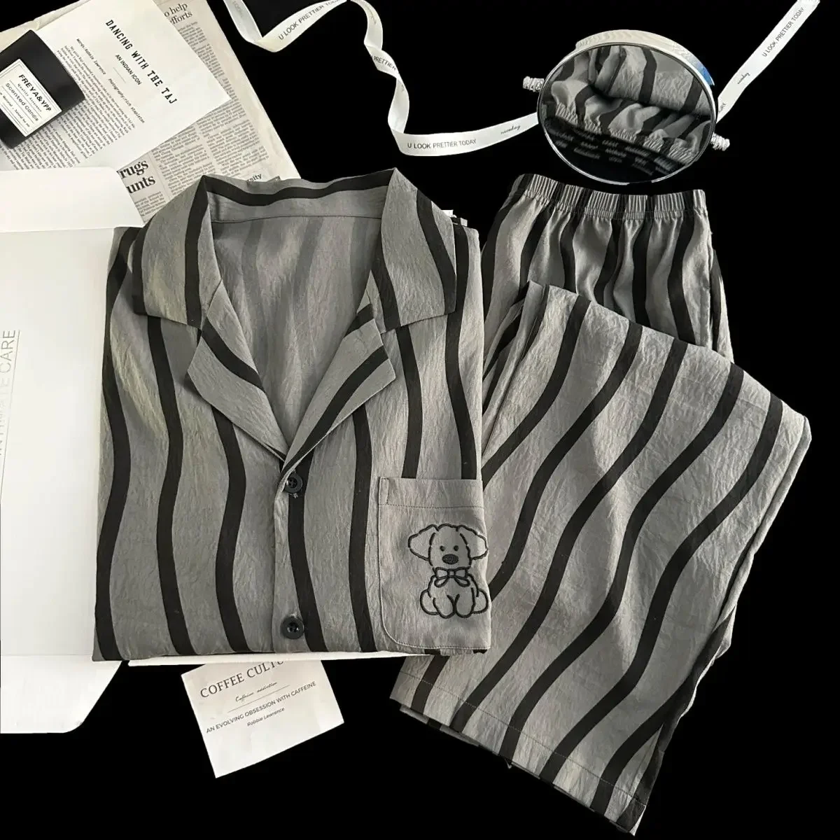 Pyjamas Men Spring 2025 New Cloud Cotton Casual Men's Pajamas Gray Stripes Loungewear Set Pijamas De Pareja Plue Size