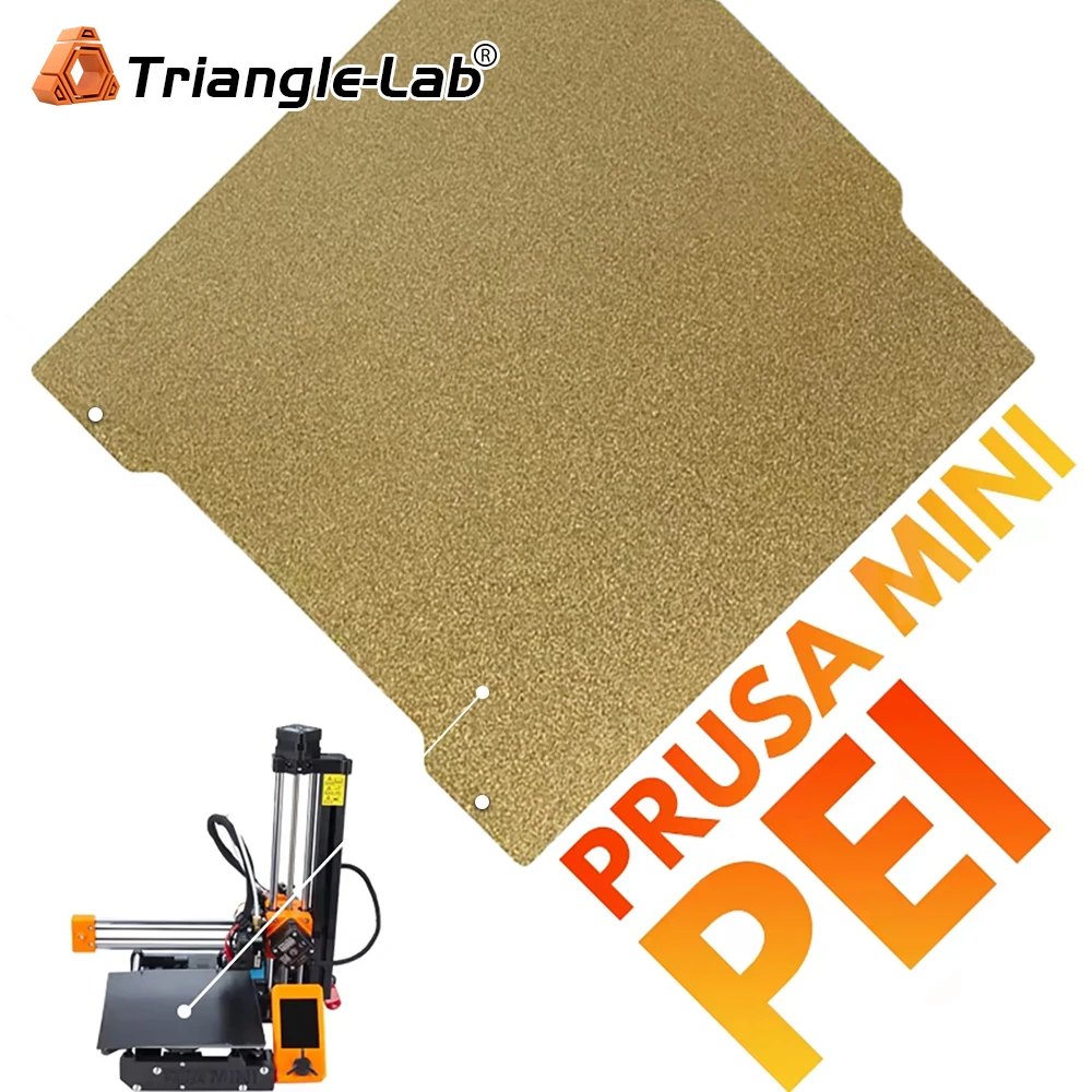 

Двусторонняя текстурированная PEI-пластина Trianglelab 190x188 (200 мм) для 3D-принтера Prusa MINI, золотистая, из пружинной стали с порошковым покрытием PEI