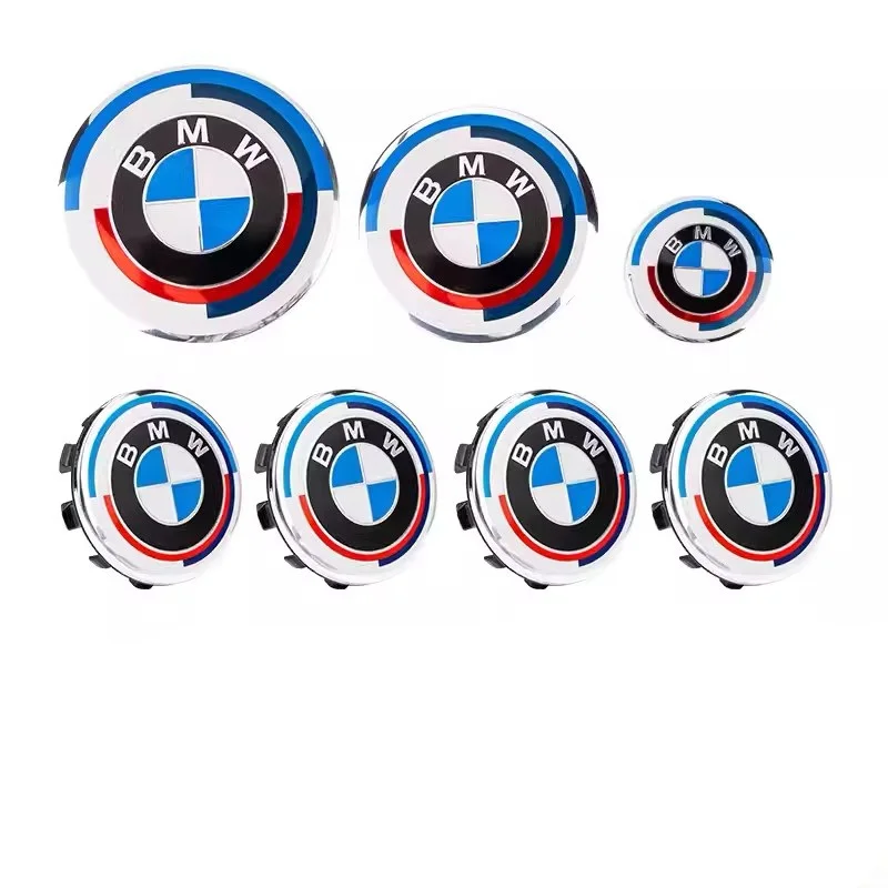 For BMW 50-years M 73 82 46 68mm Car Front/Rear/Steering Wheel Logo Emblem Hub Cups Cover Auto Decorate Accessories