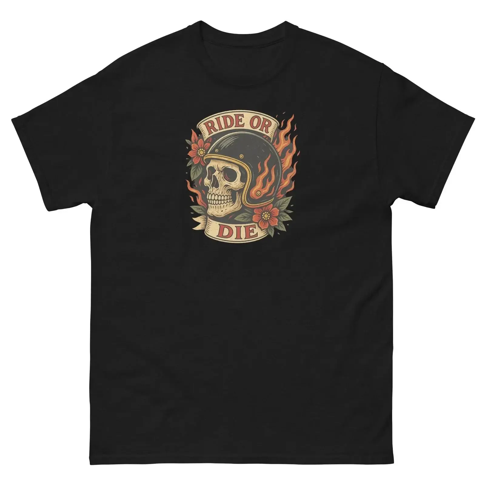 Biker Loyalty Ride Die Skull Helmet Motorcycle T Shirt vintage Washed homme fashion streetwear Unisex Slightly Versatile