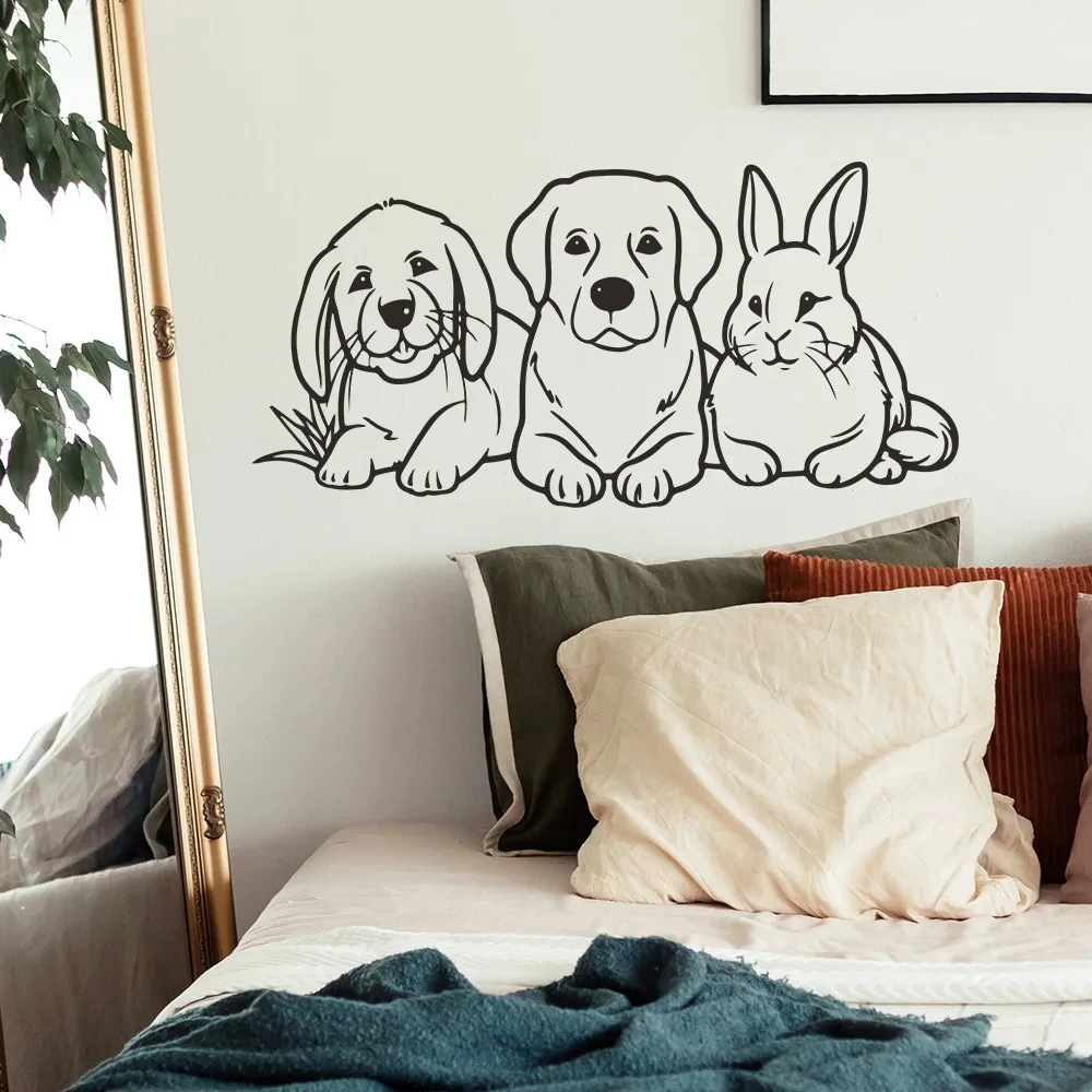 Cartoon Simplicity Puppy Rabbit Wall Sticker Kids Room Background Decoration Mural Cute Pattern Child Bedroom Home Decor Decals