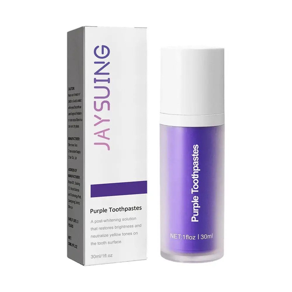 

V34 Удаление зубов Глубоко дымовые пятна Защита десен Фиолетовая ортопедическая зубная паста эффективно очищает полость рта осветляет