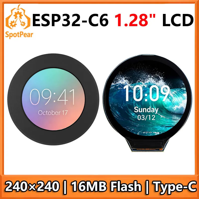 ESP32 C6 Development Board 1.28 inch LCD Display Screen 240x240 GC9A01A SD card slot