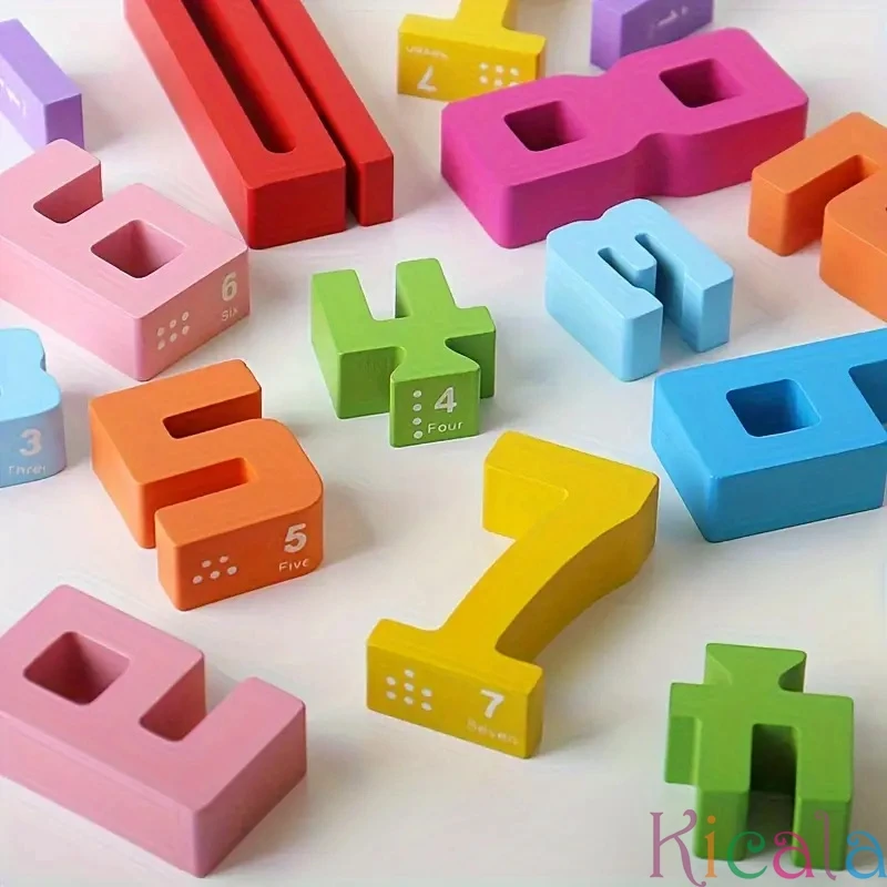 20pcs Colorful Building Blocks Wooden Toys Stacking Games Montessori Children's Digital Cognitive Enlightenment Teaching Aids