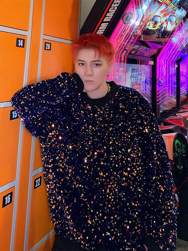 

Trendy Glitter Sweatirt Overhead Dance Performance Bar Residency ex Casual Long Sve round Ne Regular Fit Hoodie