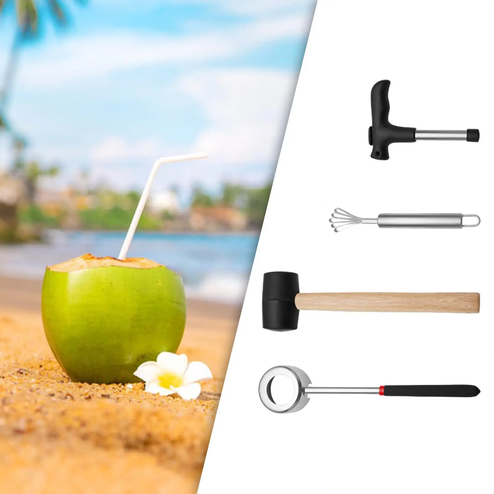 4Pcs Fruit Openers Portable Multifunctional Stable Ergonomic Handle Practical Lightweight Easy to Use Coconut Shell Opener Kit