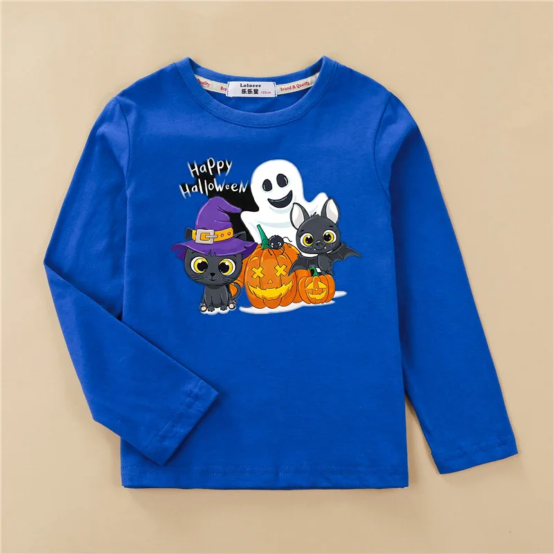 Halloween Kürbis T-shirt für Kinder Langarm Herbst Tops Jungen Cartoon Tees Casual Kleidung 3-14T – Detail 7