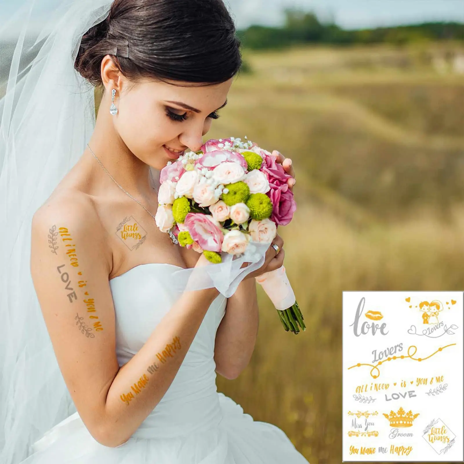 

Bachelorette Party Bride tattoo metal temporary tattoo sticker Face Makeup Decoration for engagement wedding party supplies