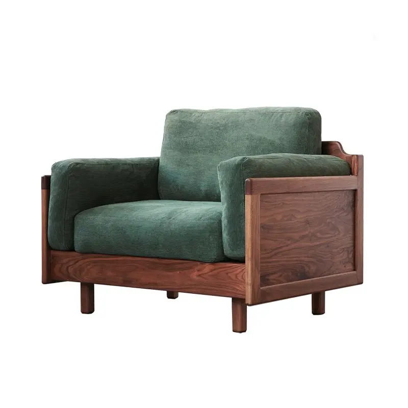 Nordic living room fabric sofa, small apartment Japanese-style modern, simple removable and washable black walnut solid wood