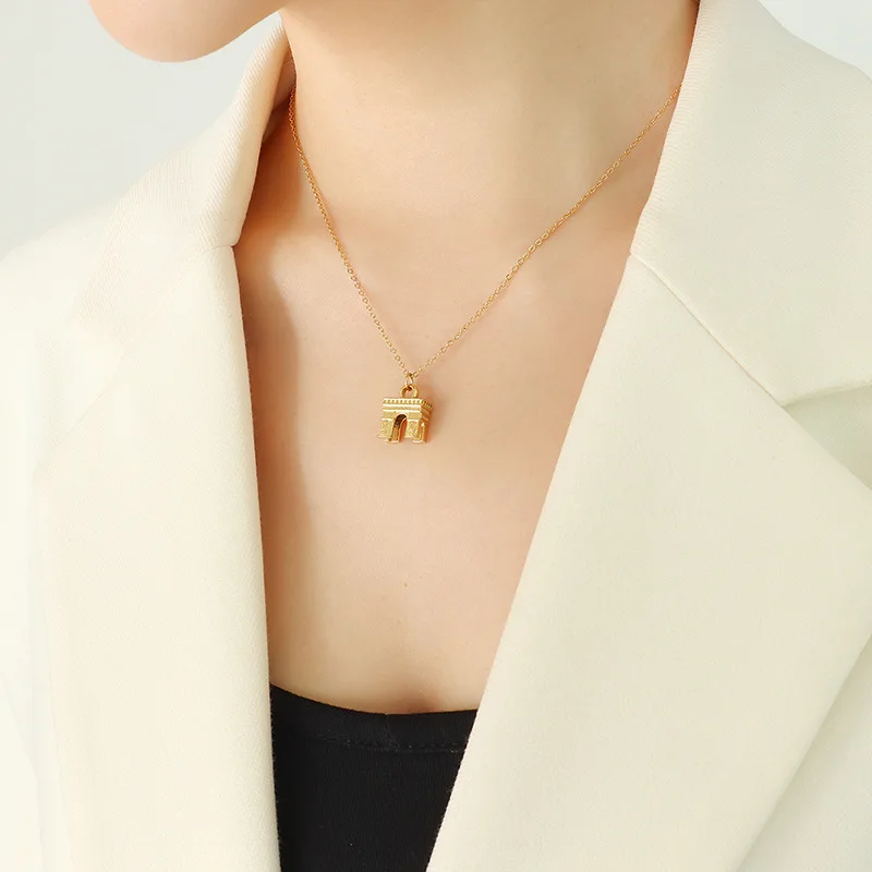 Arc De Triomphe Pendant Necklace For Women Stainless Steel 18k Gold Plated Waterproof No Tarnish Women's Neck Chains Necklaces