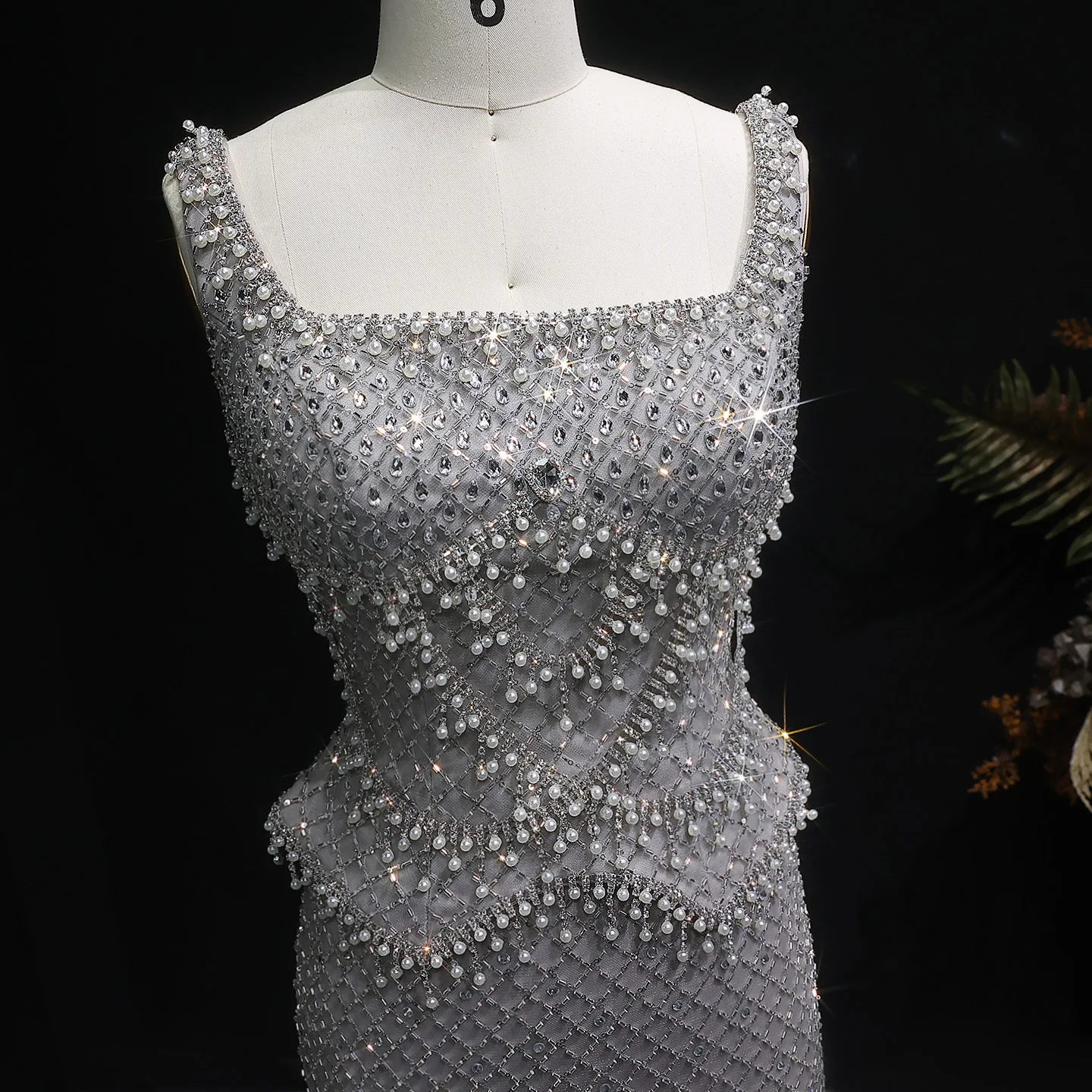 Sharon Said Luxuriöses Graues Meerjungfrauen-Abendkleid mit Zwei Teilen Perlen Kristall für Damen Hochzeit Party Ballkleid SS631 Maßanfertigung – Detail 23