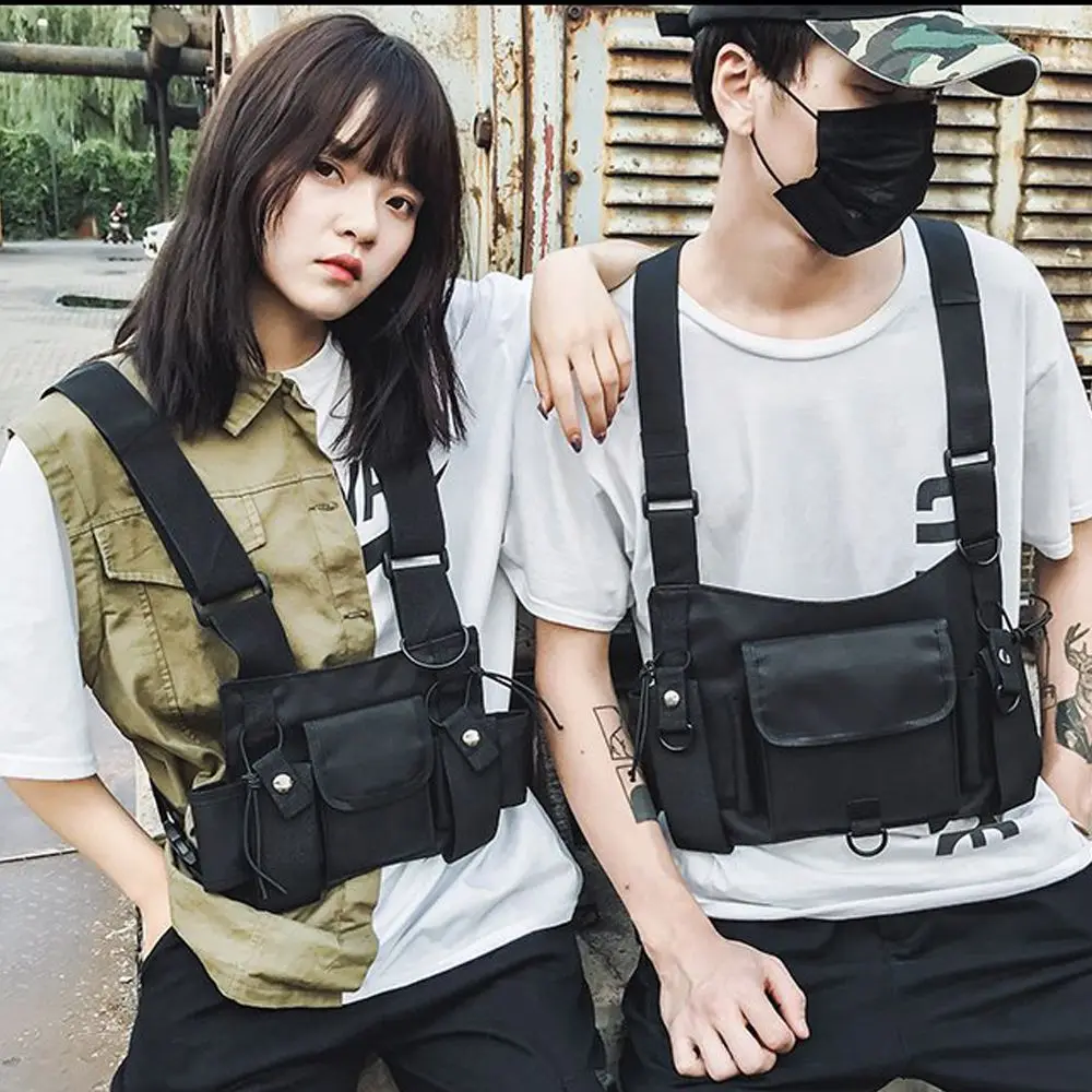 Functional Chest Bag Fashion Hip Hop Vest Streetwear Bag Waist Pack Women Black Chest Rig Bag