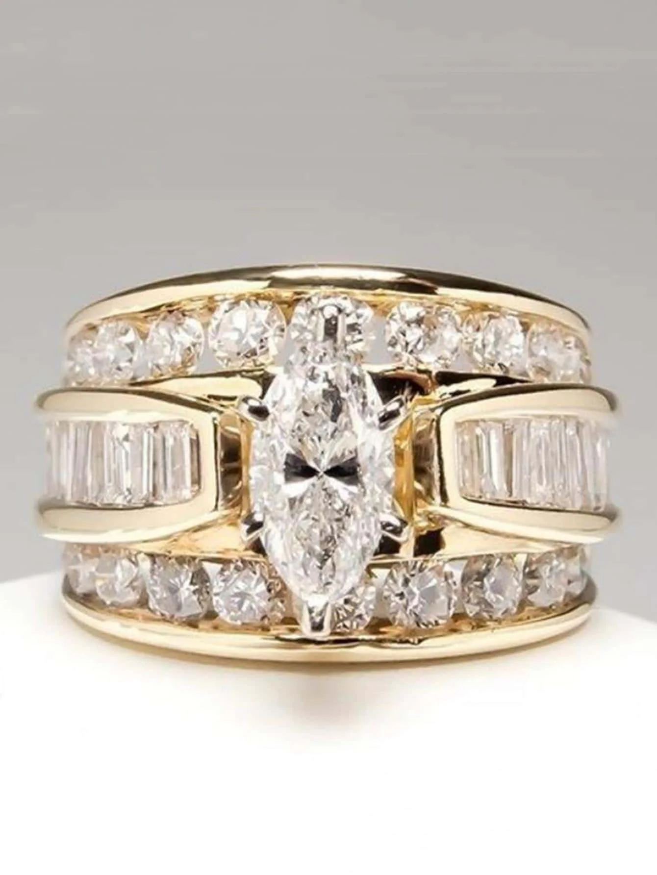 1pc stylish copper ring with cubic zirconia for women wedding or daily wear decoration