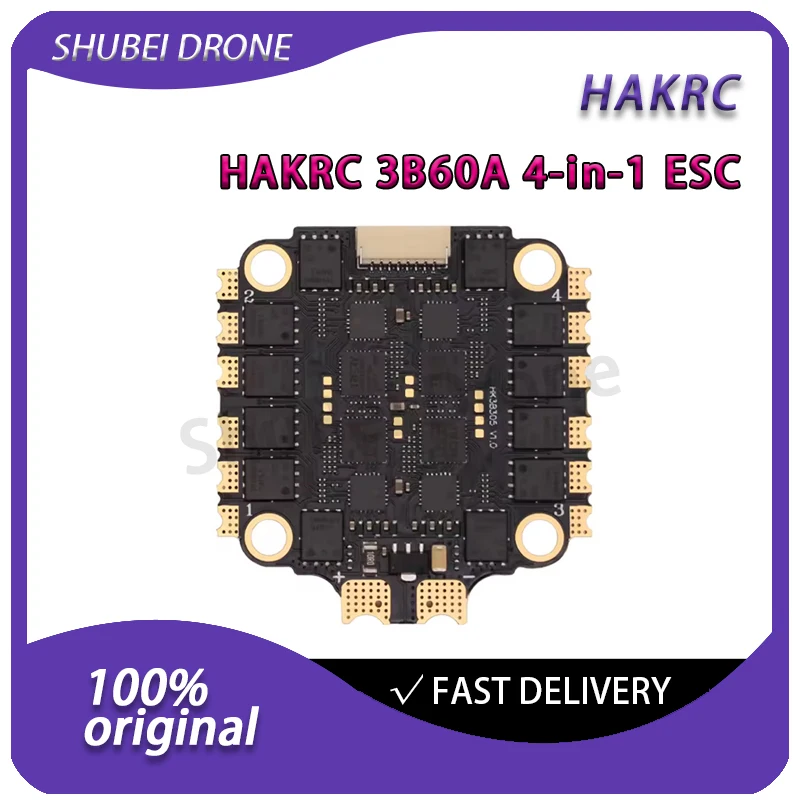 

HAKRC 3B60A 4-in-1 ESC 60A BLHeli_S DShot600 2-6S LiPo Brushless Speed Controller for FPV Racing Drone Stack Accessorie