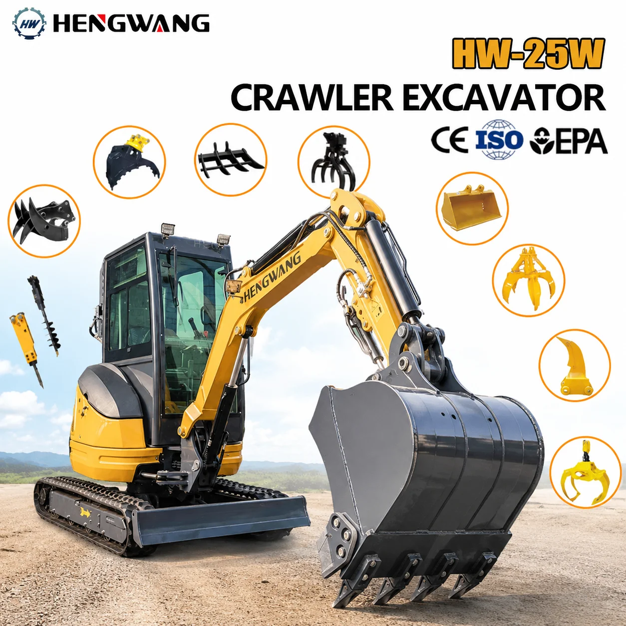 Miniexcavadora de orugas de 2.5 toneladas con cabina AC, tractor diésel, excavadoras compactas hidráulicas, miniexcavadora de 2 toneladas, maquinaria de construcción.