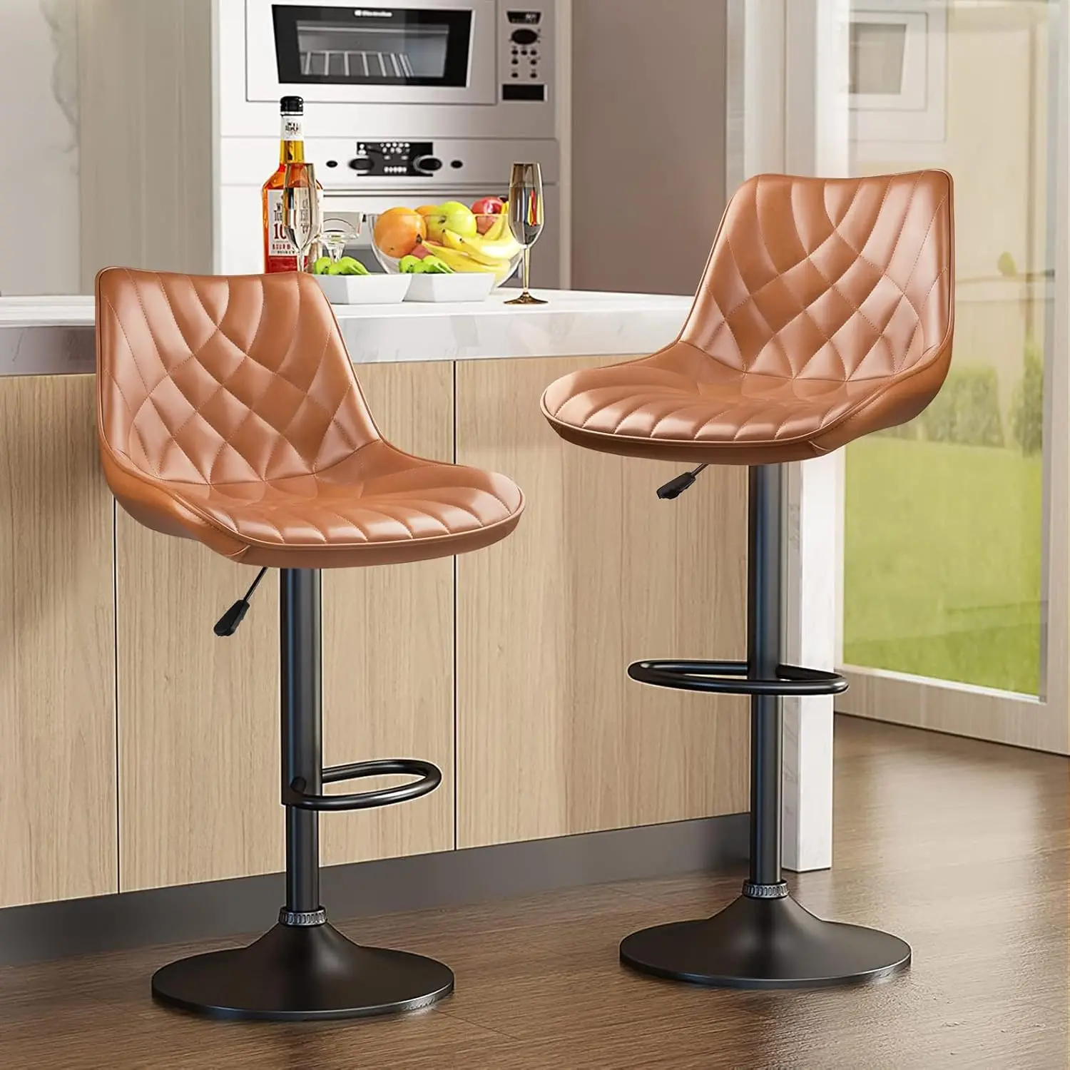 

Adjustable Swivel Bar Stools Set Of 2, Counter Height Pu Leather Bar Stool With Ba And Footrest, Modern Upholstered Pub Bar