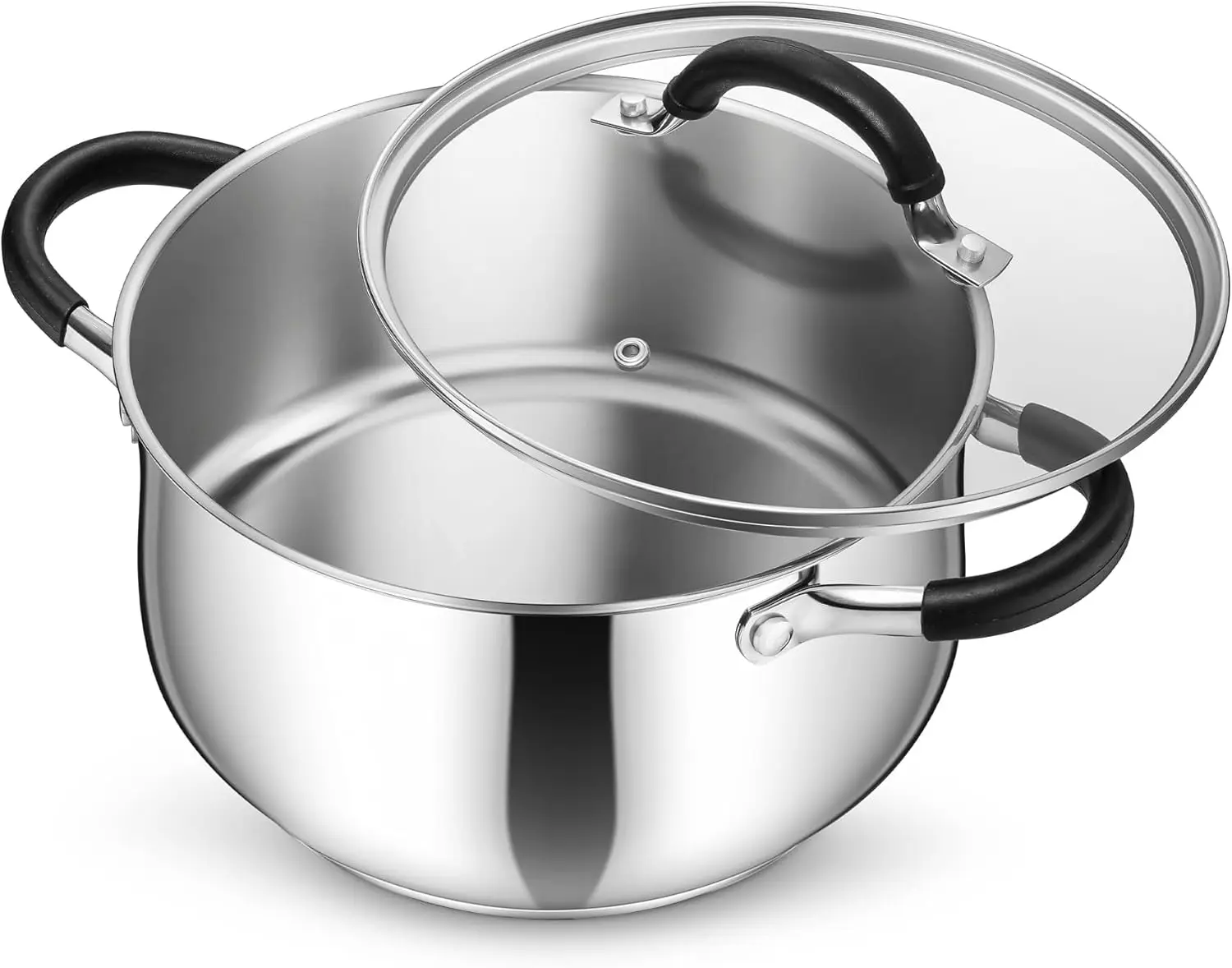 

5 Qt Stainless Steel Stock Pot with Glass Lid, Tri-Ply Bottom & Heatproof Handles for All Stoves