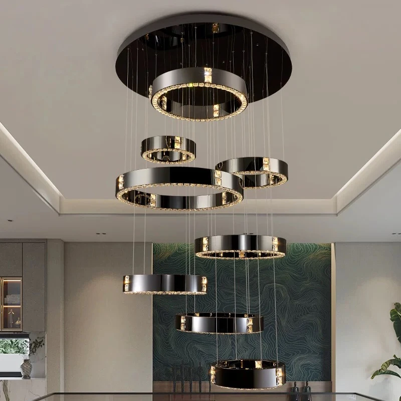 

Nordic retro Cluster Shiny ring Crystal LED chandelier, lustre Hardware Ceiling Creative villa living room lighting Dimmable