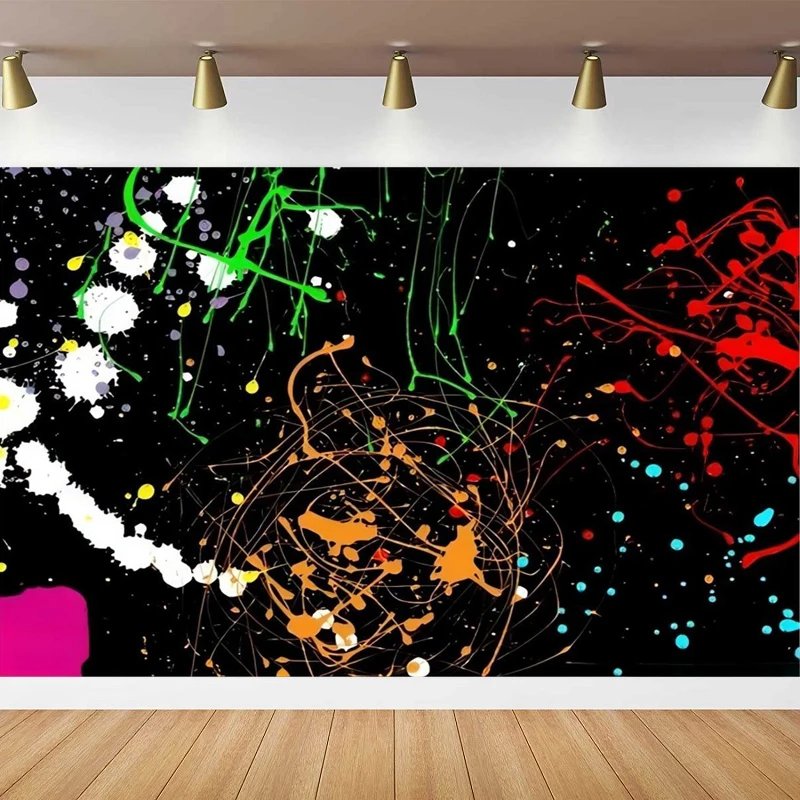 النيون يتوهج في الظلام التصوير خلفية الطلاء ترشيش الكتابة على الجدران توهج خلفية ملونة النيون 80s 90s حفلة عيد ميلاد ملصق #1